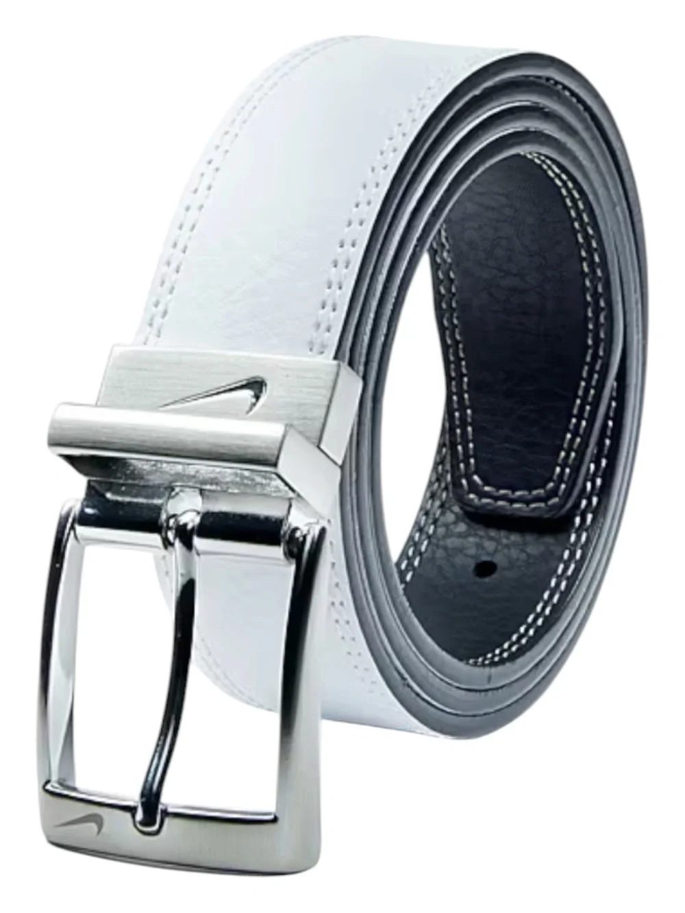 Nike Genuine Leather Reversible black and white mens brushed nickel belt | XL